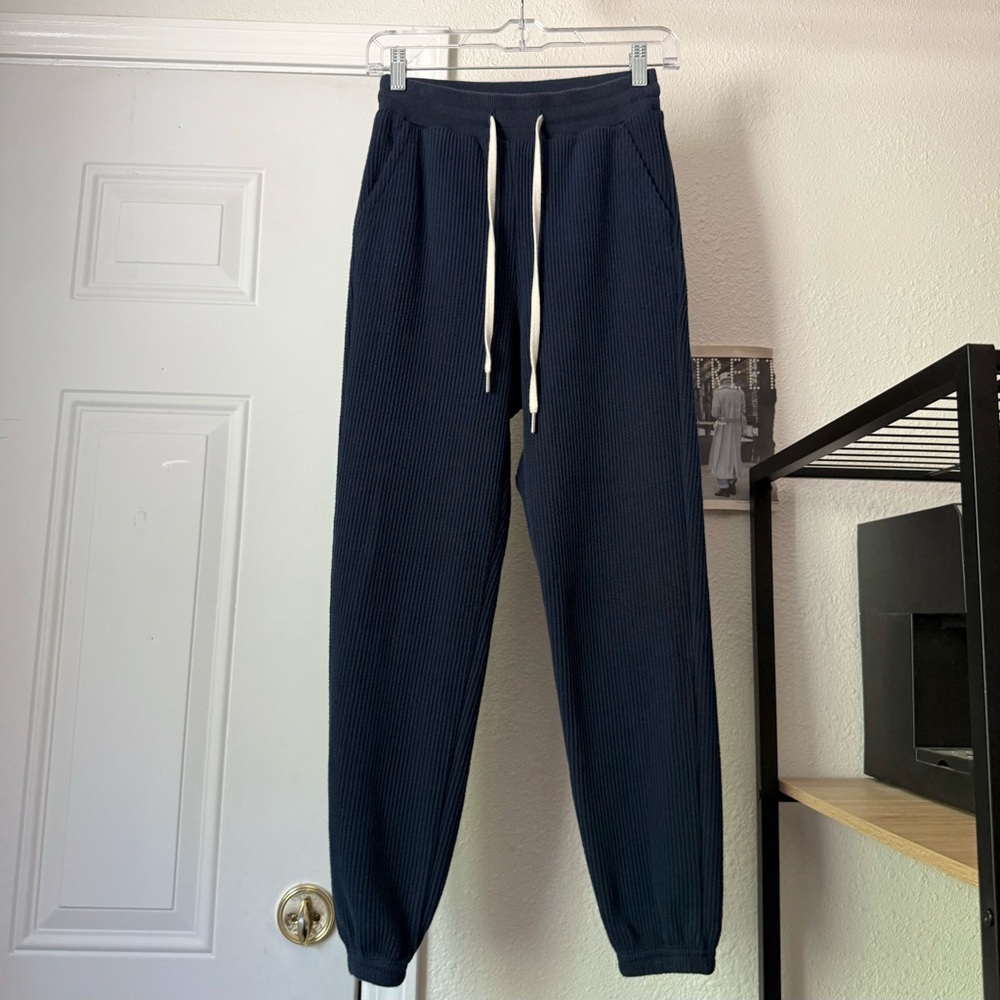JOHN ELLIOTT navy blue rib ribbed‎ knit cotton blend cropped jogger sweat pants